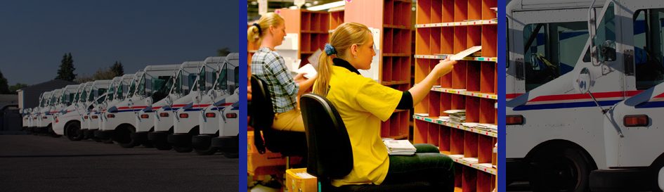 Woman placing postal package on shelf